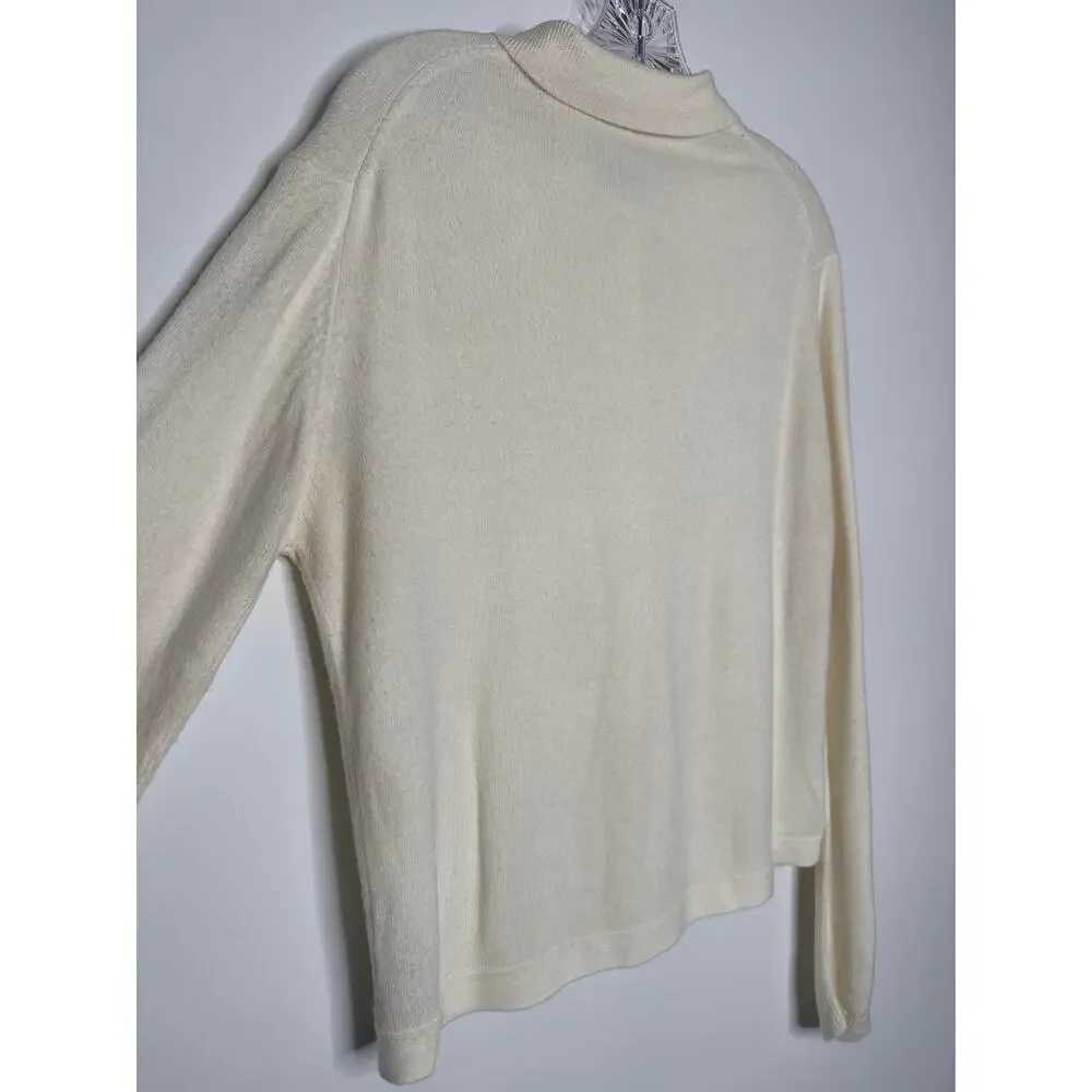 Vintage 70s Express Tricot Ivory Collared Cardigan Sweater Hong Kong Medium